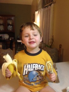 Mr. Sweetie Pants having his cake batter & banana, too- in his undies, nonetheless.