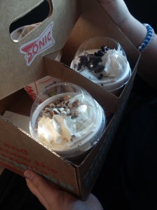 Next was an Oreo Sonic Blast with double stuffed flavor funnel. My jeans were not happy with me.